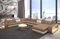 Sofa Berlin XXL U Form Wohnlandschaft mit LED Beleuchtung und Ottomane (Ottomane rechts, Sandbeige-Weiß)