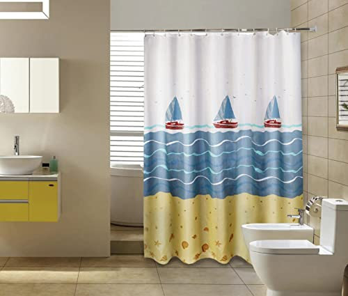 GONOVE Shower Curtain 200 x 200cm Mildew Resistant Waterproof Thicken Polyester Fabric Sail Boat Bathroom Shower Curtain Liner Long Washable Bath Curtain with Hooks, Weighted Hem