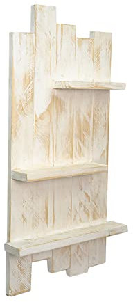Declea Holzregal mit 3 Ebenen, Wandplatte für die Küche mit Regalen, Wandregal aus Holz, Aufbewahrungsregal, Wohnkultur im Shabby-Stil, H90 x B45 x T16 cm