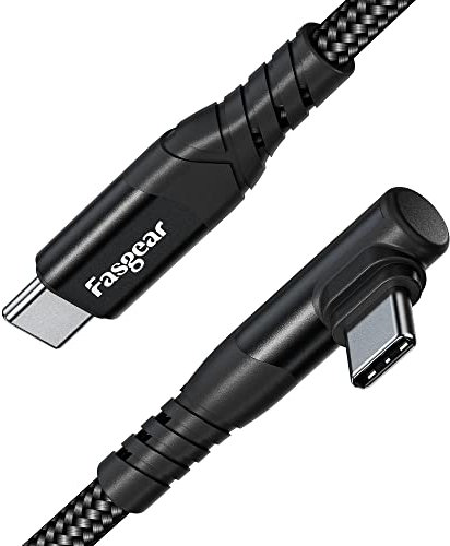 Fasgear Cable USB C a USB C, 3m, 60 W, tipo C a tipo C, ángulo recto de 90 grados, cargador de carga rápida PD, compatible con Galaxy S22, S21, S20, Mac-Book, i-Pad Pro, i-Pad Air (3 m, Negro)