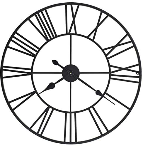 Tidyard Metall Wanduhr mit Quarzwerk Vintage Quarzuhr Gro? Rund 80 cm XXL Schwarz, für Wohnzimmer, Schlafzimmer, Küche