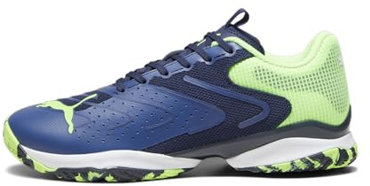 PUMA Unisex SOLARATTACK RCT Tennis Shoe, Navy-Fast Yellow White, 5 UK