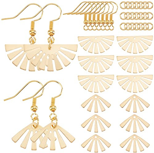 SUNNYCLUE 1 Box DIY 20 Pairs Fan Charms Palm Leaf Charms Earrings Making Kit Brass Charms for Jewellery Making Charms Golden Charms Simple jewellery Kit Earring Hooks Jump Rings Adult Women Beginners
