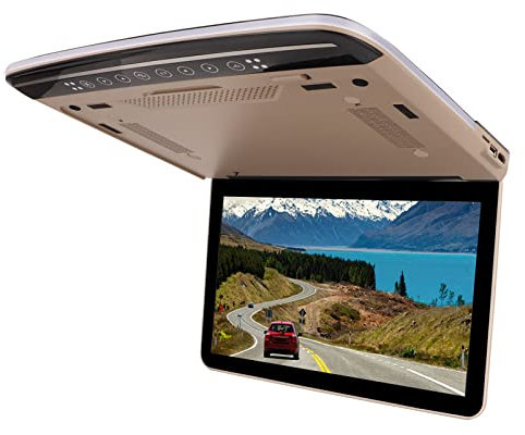 Car Overhead Monitor Screen, 13.3in Ultra Slim Adjustable Angle 1080P Car Roof Monitor Easy Wiring for SUV (Beige)