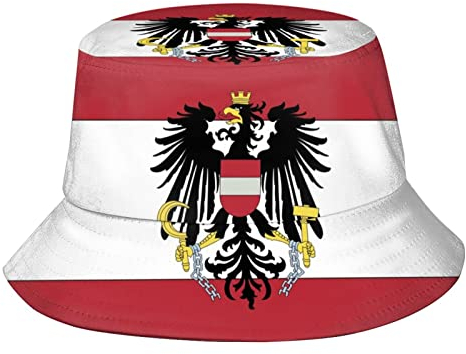 803 Fischerhüte Österreichische Flagge Fischerhut Unisex Sommer Unisex Strandhut Breite Krempe Wanderhut, Für Wandern, Angeln, Reisen