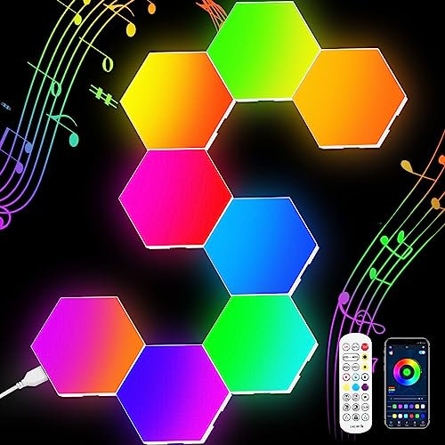 Neoglint 8 Pack Applique Murale Hexagonale, Synchronisation de Musique, Panneau Lumineux Hexagonal LED RGB Applique Murale Intelligente Contrôle par Application Décor de Salle de Jeu (8 PACK)