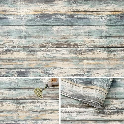 Arthome vinilo adhesivo muebles Madera Rústica, 90cmx3m Azul Papel Pintado Autoadhesivo, Contacto Papel Adhesivo Decorativo para Encimeras, Armarios, Removible Pared Vintage con Tablones Madera