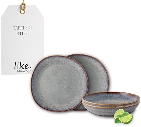 like. by Villeroy & Boch - Lave Ensemble De Vaisselle En Grès, 4 P., Look Poterie, Service De Table Pour 2 Personnes, Beige