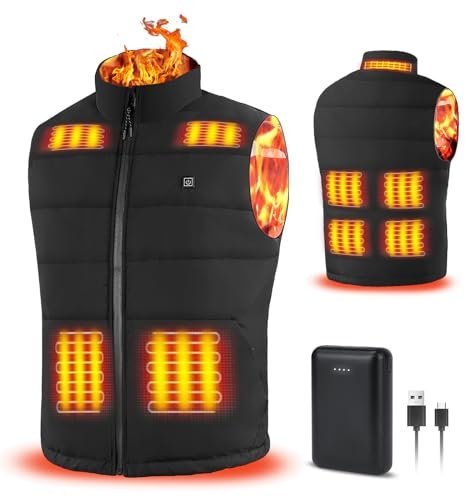 Rrtizan Heated Vest for Mens and Womens with Power Bank, Heated Gilet with 3 Temperature Levels, Sleeveless Electric Fleece Heated Jacket, Washable Heated Body Warmer for Outdoor, Camping, 805-XXL