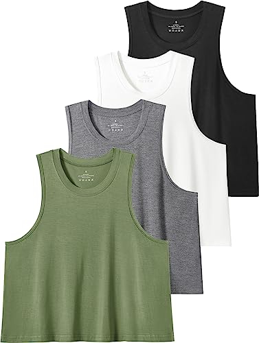 Star Vibe 4 Stücke Tank Top Crop Damen Gym Shirt Sport Crop Top Damen Fitness Tanktops & Träger-Tops Für Damen Black/White/Grey/Army Green M