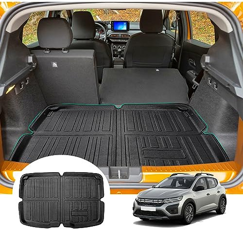 GAFAT Dacia Sandero 3/ Sandero Stepway 3 III 2021-2024 2025 Kofferraummatte, Leicht zu Falten, Sandero 3 TPE Allwetter-Kofferraumwanne, Hohe Kante Multifunktion [Oberer Ladeboden]