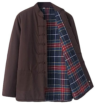 Rubruan Veste matelassée chinoise pour homme - Vêtement traditionnel chaud rembourré - Tai Chi Uniforme Tang Style hiver décontracté - Coton, marron, L