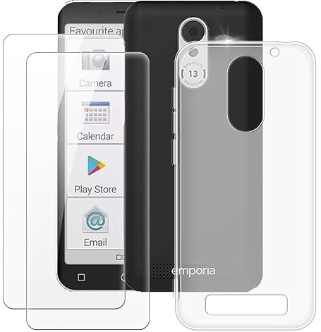 MILEGAO Emporia Smart 4 Hülle + 2 Displayschutzfolien aus gehärtetem Glas, ultradünne Stoßstange, stoßfeste weiche TPU-Silikon-Abdeckung Hülle für Emporia Smart 4 (4.95”)