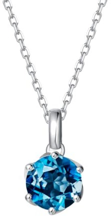 FANCIME Solide 14 Karat 585 Weiß Gold Kette mit Natürlich Topas Anhänger, Dezember Geburtsstein Halsketten Feine Geschenk Schmuck für Damen, Verstellbares Kette: 40 + 5 cm
