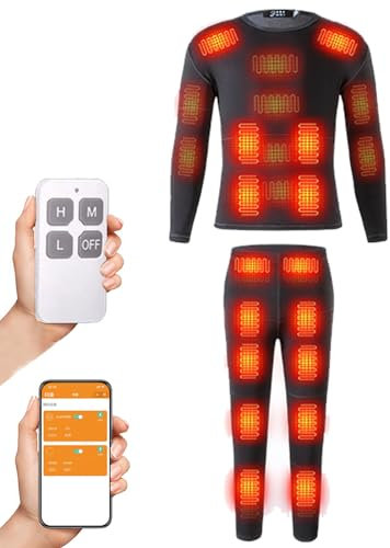 32 Bereiche Beheizte Thermische Unterwäsche Set, App Control Motorradbekleidung Fleece Thermal Shirt Hose, Ohne Batterie,Schwarz,3XL