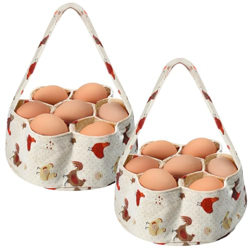 2 Stück Eierbeutel Eierkorb Mini Eiersammelkorb Eiersammelkorb mit 7 Beuteln für Bauernhaus Huhn Huhn Ente Gans Hausfrau Garten Transport Lagerung 20,3 x 6,6 cm (Retro)