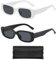 COACOM 2 Stück Quadratische Sonnenbrille Mit 1 Brillentasche, Y2k-Sonnenbrille, Rechteckige Schutzbrille, Modische Retro-Sonnenbrille Für Damen Und Herren (Schwarz, Weiß)