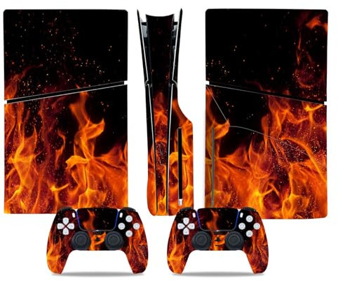 PS5 Slim Disc Version Skin für Konsole und Controller, Vinyl-Aufkleber Playstation 5 Slim Skins Wrap Decal Cover Schutzzubehör für PS5 Slim Disc Edition (gelbe Flamme)