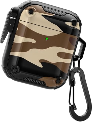 DASFOND Hülle Schutzhülle und Haut Case für Airpods 2 & 1, [Front-LED Sichtbar] [Kabelloses Laden] militärische Hartschalen-Schutzhülle mit Schloss für Airpods 2 & 1, Wüsten-Tarnung