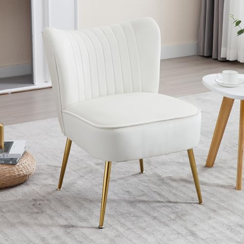 Wahson Samt Sessel Wohnzimmer moderner Loungesessel Geplosterter Ohrensessel mit goldenen Metallbeine für Wohnzimmer/Schlafzimmer, Beige