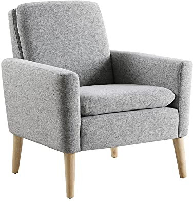 Meisax Sessel Wohnzimmer, Ohrensessel Loungesessel mit Verdickte Rückenlehne, Bequemer und weicher Relaxsessel Lesesessel Fernsehsessel, Sessel Schlafzimmer, Leinenstoff, Beine aus Massivholz (Grau)