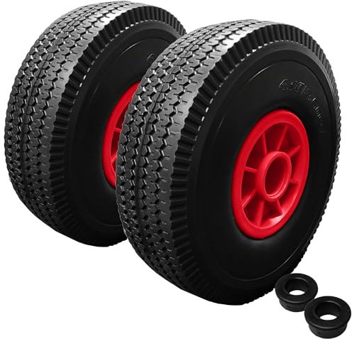 KetoBarrow 2x 10 Inch Heavy Duty Sack Truck Wheel, Solid Rubber Puncture Proof Hand Trolley Cart Wheels Replacement 4.10/3.50-4 Wheel 20mm Bore - Pair of Wheels