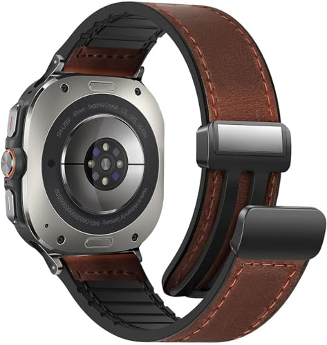 WestEagle Magnetisches Lederarmband Kompatibel mit Samsung Galaxy Watch Ultra Armband 47mm(2024) Männer Frauen Leder, Magnet Schnallendesign, Verstellbare Klassische Armbänder, Ersatzbänder für Herren