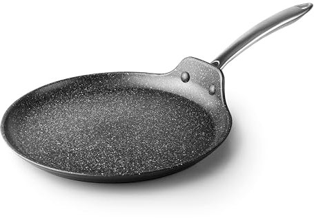 LACOR - 27144 - Crepera Easy, Aluminio Forjado, Recubrimiento Antiadherente Tricapa, Mango Ergonómico, Libre de PFOA, Fondo Full Induction, Lavar a Mano, Apta para Inducción, Apto para Horno, Ø24cm