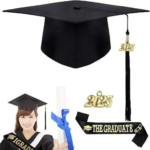 LEERMEIZI Doktorhut Set,Bachelor Hut Unisex Doktorhut Graduation Cap Verstellbar,2025 Abschluss Hut Bachelor Master,Studentenhut und Schärpe,Schärpe & Absolventenhut für Abschluss Party (B)