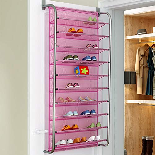 36 Pair Over Door Hanging Shoe Rack 10 Tier Shoes Organizer Wall Mounted Shoe Hanging Shelf-22inx8.3inx59in (Color : Pink)