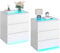 AOGLLATI 2er Set Nachttisch mit LED-Beleuchtung, Beistelltisch, 3 Schubladen, Holz Nachtschrank für Schlafzimmer, Wohnzimmer, Arbeitszimmer, Weiß