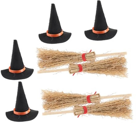 Warmhm 8 Stück Halloween Hexenhut Mini Hüte Und Besen Winzige Hexenhüte Puppenhüte Hexenhut Dekorationen Mini Miniaturhut Mini Hexenhüte Und Besen Winziger Hut Mini
