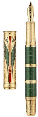 Hongdian D5X Fountain Pen Green Qin Dynasty Writing Pen, Fine Nib Smooth Pen with Converter and Pen Box Set