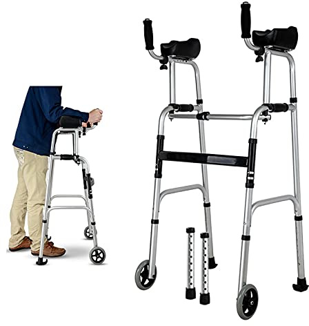 Extra hohe aufrechte Gehhilfe mit Armlehne & Rädern - Leichte Rollkrücke für Senioren Erwachsene - Stützen - Lauflerngestell Walk Trolley Rad klappbar - Gehhilfe für Mama & Papa