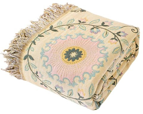 Snylcce Doppelseitige große böhmische Decke - 100% Bio-Baumwolle, handgewebte Bett- und Sofadecke, kuscheliger Boho-Akzent für 2-3-Sitzer Sofas und Sessel - 150x200cm, leuchtendes Marigold-Grün