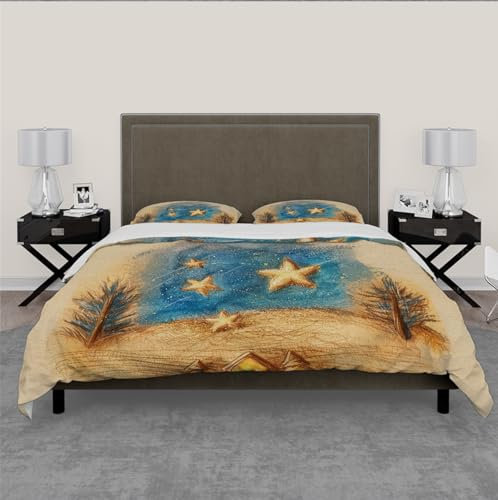 WEECHAINGE Nachtszenerie Bettbezug Weiche Bettdecke Überzug mit Reißverschluss und Eckbändern Sternenmuster Steppdecke Überzug für Jugendzimmer Dekor 240x220 cm