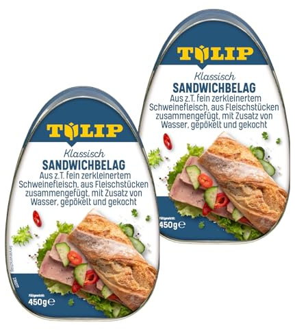 TULIP 2x 450 g Sandwichbelag aus Schweinefleisch | Frühstücksfleisch in Dosen | Zartes Fleisch in der Konserve | Saftiger Brotbelag | Ideal für Ihre Sandwich-Kreationen