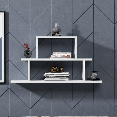 Hanah Home Stylish Wall Shelf, White, 90 x 19.6 x 45.4 cm | 100% Melamine Coated Particle Board, 18 mm Thick | Versatile Storage Solution for Modern Spaces
