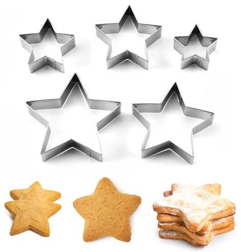 Parthan 5 Größen Stern Ausstecher, Stern Ausstecher, Rostfreier Stahl Ausstecher Stern, Ausstechform Stern,Sternausstecher, Ausstechformen Stern,Stern Ausstecher Klein für Kuchen Kekse Sandwiches Brot