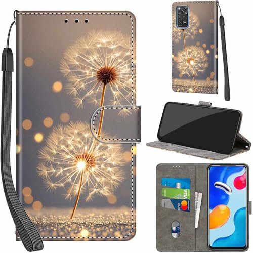 PHINIENLAND Handyhülle für Xiaomi Redmi Note 11 / Note 11S Hüllen Premium Leder Case Klappbar Wallet Magnet Kartenfach Standfunktion Schutzhülle kompatibel mit Redmi Note 11 Cover,Löwenzahn