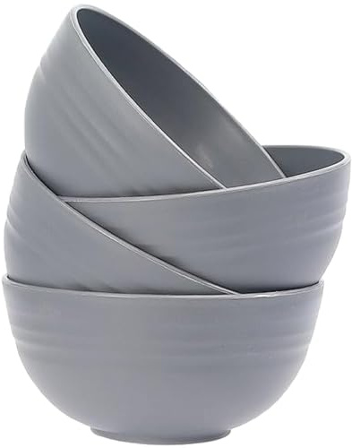 Unzerbrechliche Müslischalen 4er Set, 24 oz Plastik Salatschüsseln, spülmaschinen- und mikrowellenfest, leichte wiederverwendbare Schale für Reisnudelsuppe Snack Salat Obst (Grau)