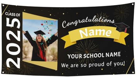 Cartel de graduación personalizado para clase de 2025, pancarta de decoración de graduación personalizada 2025 con nombre de foto, regalos de graduación personalizados para hijo e hija, decoraciones