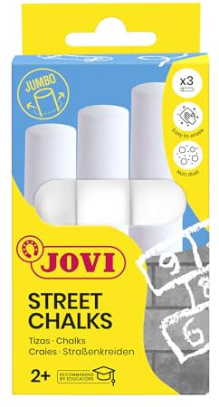 Jovi - STREET CHALKS Astuccio 3 Gessi jumbo super spessi per dipingere pavimenti, antipolvere, bianco (1031)