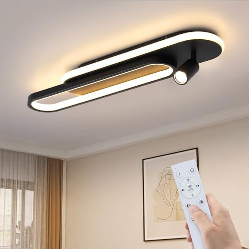 Homefire Deckenlampe Wohnzimmer LED Deckenleuchte: 46W Modern Küchenlampe Stufenloses Dimmbar 3000K-6500K Schwarz Wohnzimmerlampe mit Fernbedienung Deckenstrahler 1 Flammig für Schlafzimmer Küche Büro