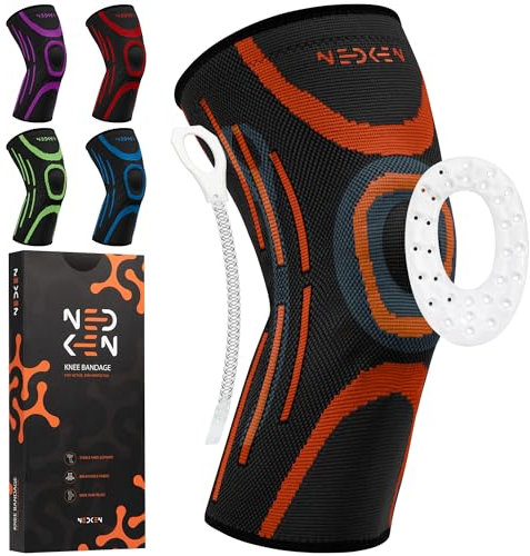 NeDKeN Tutore Ginocchio – Ginocchiera Sportiva Elastica per Menisco Lesionato e Legamenti – Supporto Ortopedico, Fascia a Compressione per Stabilità, Protezione e Recupero (Arancione, M)