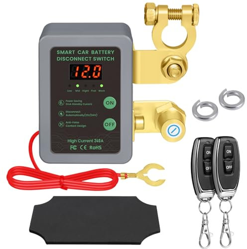 Smart Drahtloser Ferngesteuerter Auto Trennschalter, 12V Batterie Trennschalter 240A, Batterie Kill Switch Anti-Diebstahl mit LED-Anzeige automatische Abschaltung Schalter für Auto, RV, ATV, LKW, Boot