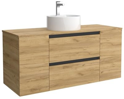 Cygnus Bath Mueble de Baño BEQUIA Plus Metal 120cm Roble | Lavabo sobre encimera Porcelana Centrado 1P