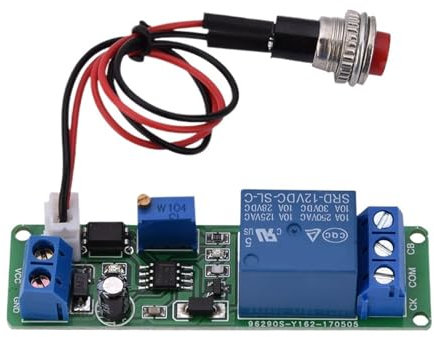 Módulo de relé de retardo de apagado con temporizador ajustable de 12 V y 1~10 segundos.