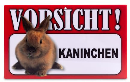 power gift - Auffallendes Warnschild. Schild mit lustigen Text und Hunde Abbildung. Tor, Tür und Gartenschild. Warnzeichen. Sicherheitsschild. Tafel. Tierwarnschild. (KANINCHEN)