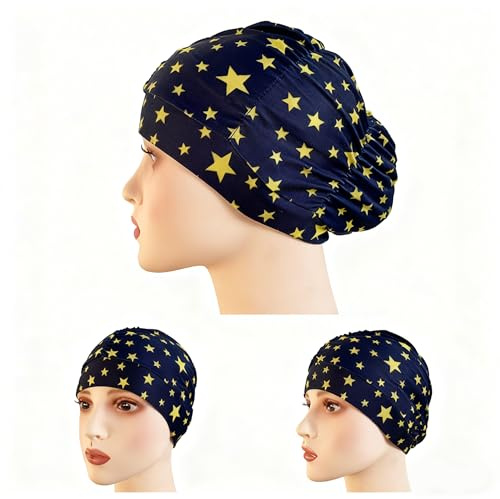 LinsLiliana Cuffia da nuoto in tessuto, per capelli lunghi, aderente, per donne, estremamente elastica con motivi unici – cuffia da bagno, comoda, morbida, riduce al minimo (Blu scuro)